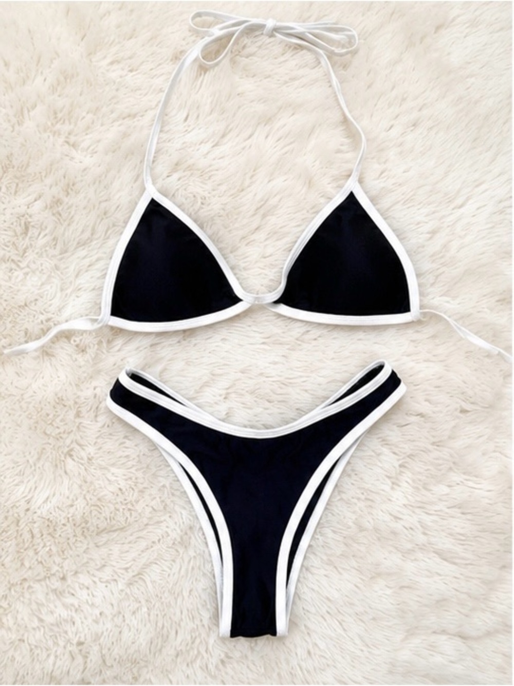 Black & White Contrast Triangle Bikini Set Size S